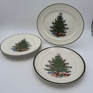 6 pc Vintage Christmas Tree by Cuthbertson Dinner Plates and Platter